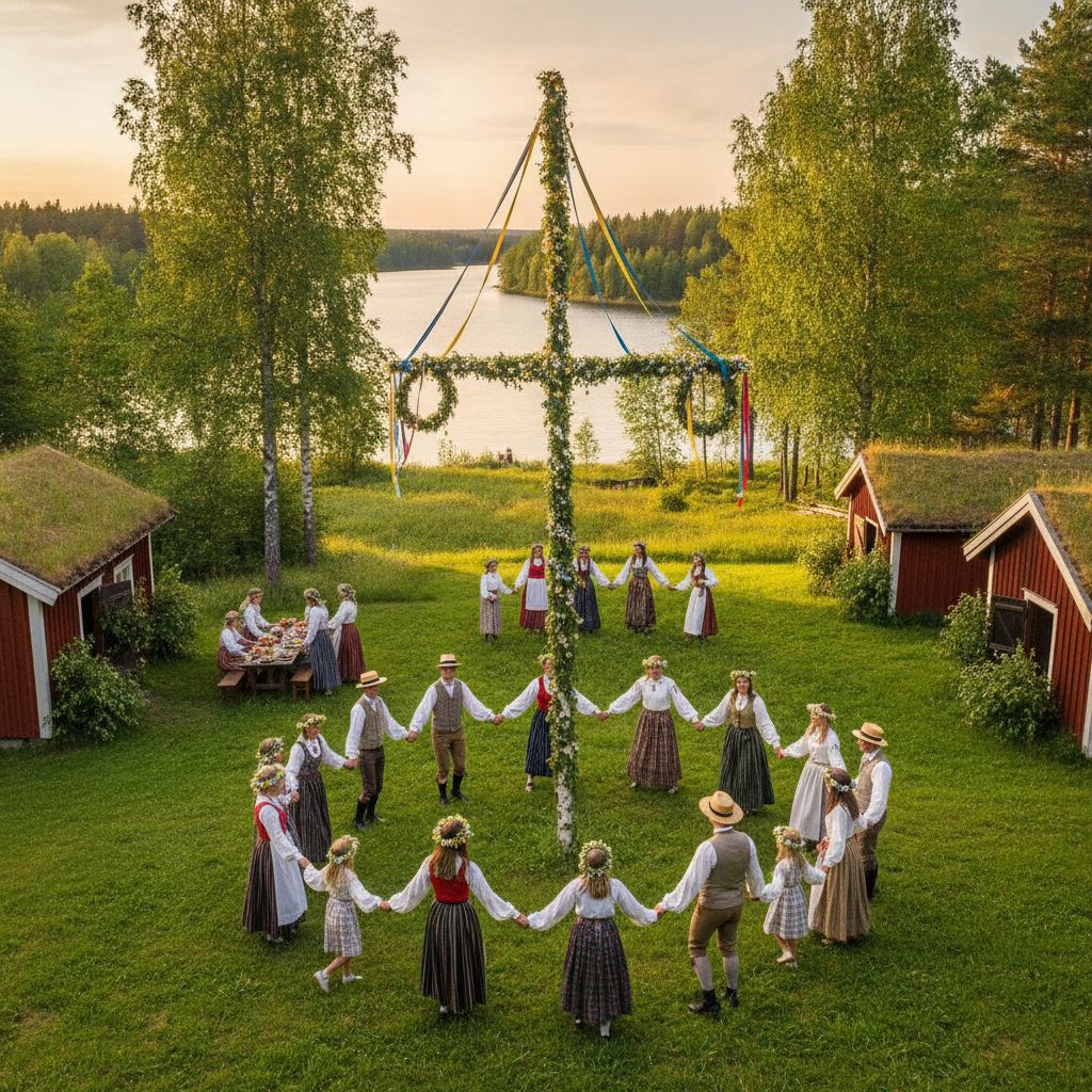 Schwedisches Sommerhaus zur Mittsommerzeit
