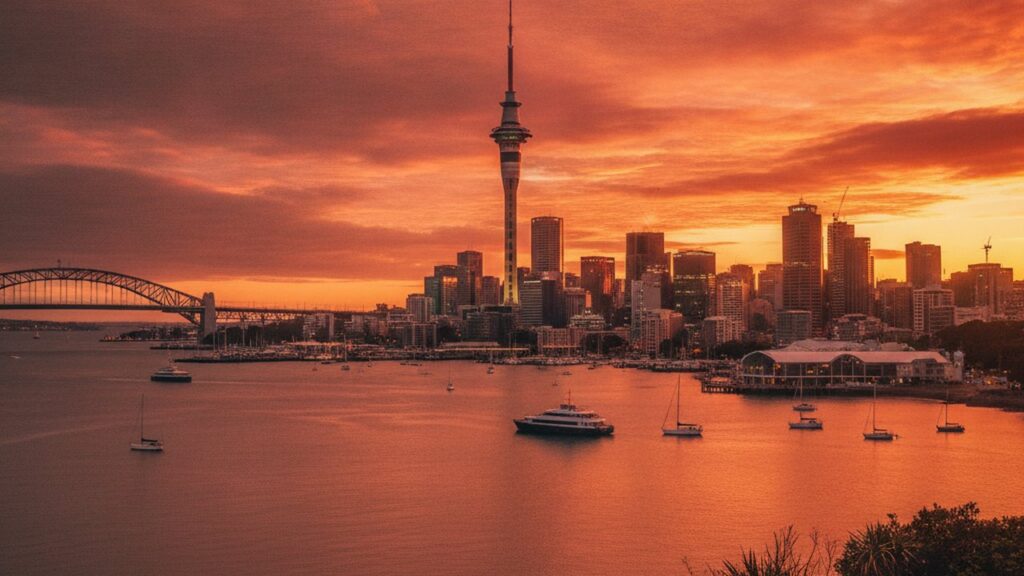 Auckland Skyline mit Sky Tower – Feiertage in Neuseeland 2026